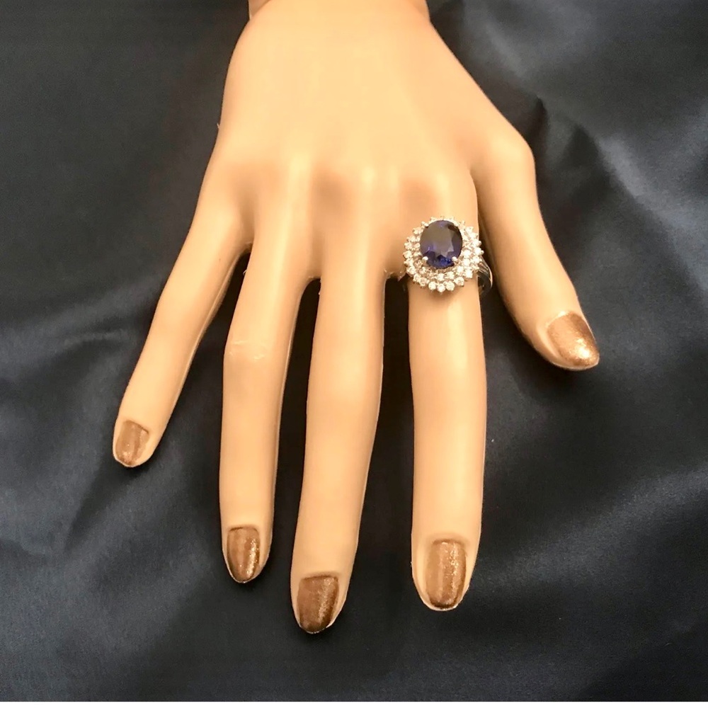 GORGEOUS 3.3 Ct NAVY BLUE SAPPHIRE & CZ 925 STERLING SILVER WOMEN COCKTAIL RING - Picture 13 of 16